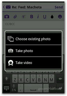 Yahoo Mail Android tilføje fotovideo