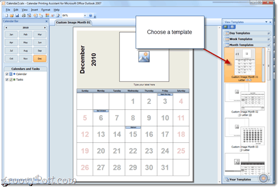 Udskrivning af overlain-kalendere med Office 2010