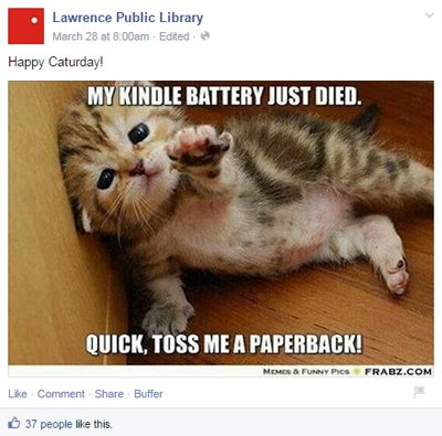 Lawrence offentlige bibliotek facebook post