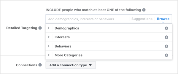 Gennemse de detaljerede målretningsindstillinger for Facebook-annoncer.