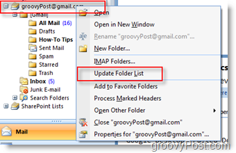 Opdater iMAP GMAIL-mappeliste i Outlook 2007 Navigation Toolbar