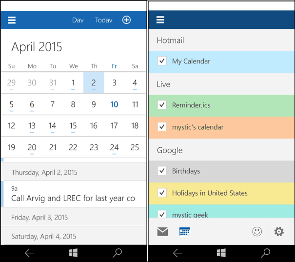 Windows 10 til telefonkalender