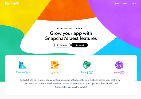 Snap Inc. introducerede Snap Kit, et fuldt udviklet kit, der gør det muligt for appproducenter at bringe nogle af de bedste dele af Snapchat til deres apps.