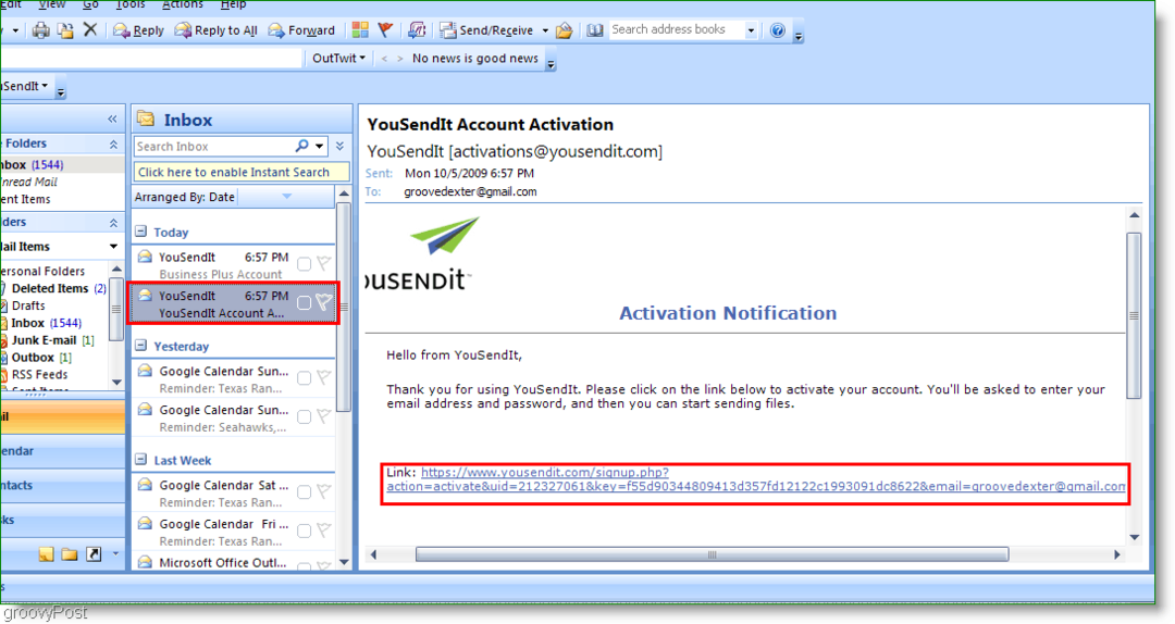 YouSendIt-aktiveringslink i Outlook