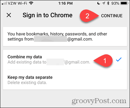 Kombiner mine data i Chrome til iOS