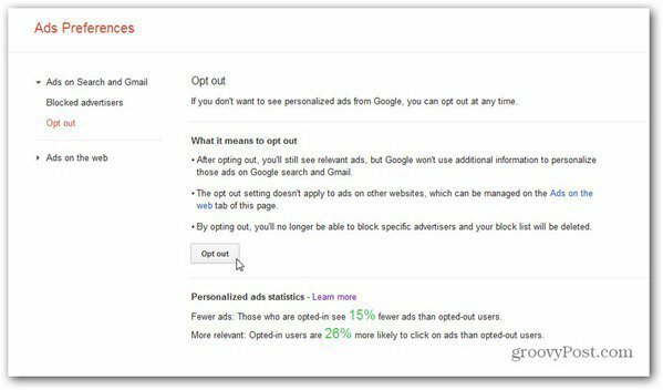 google annoncer præferencer manager fravælge søgning gmail