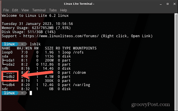 linux disk navn