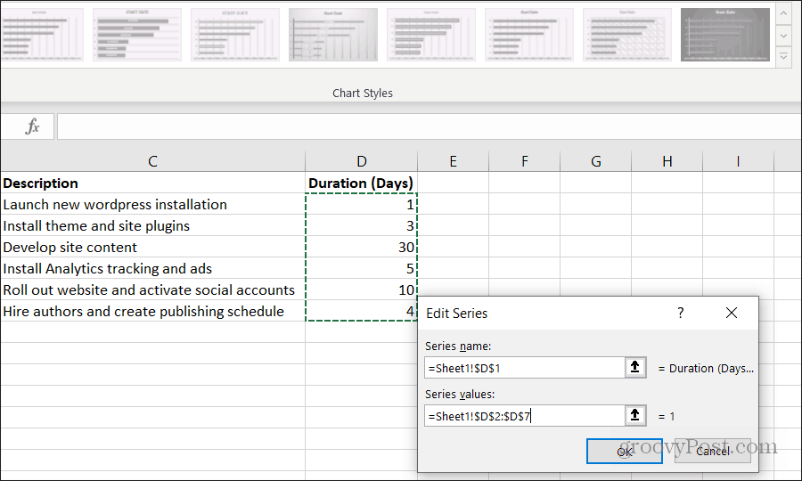 tilføje varighed til diagrammet