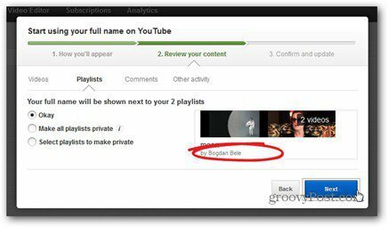 YouTube-kommentar med rigtigt navn gennemgang af indhold gør afspilningslister private