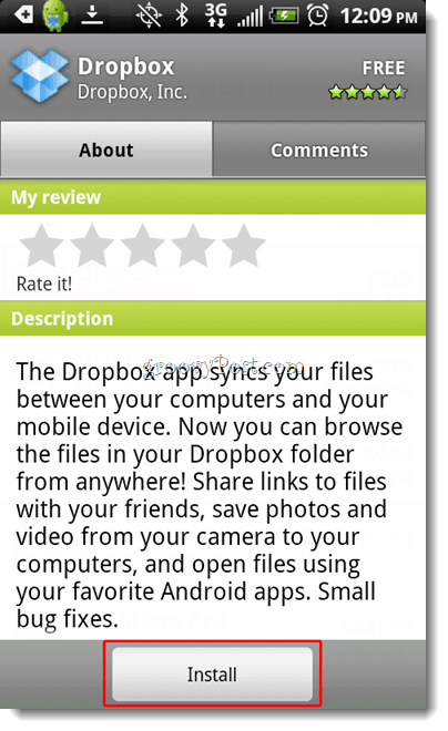 Android Dropbox-installation