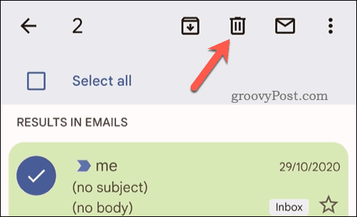 Sletning af udvalgte e-mails i Gmail på mobilen