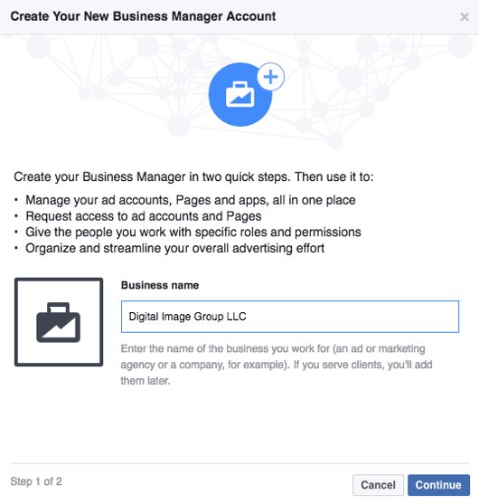 Facebook Business Manager Opret konto