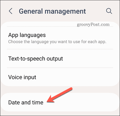 Dato og tid menu på Android