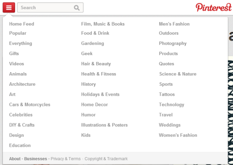 Pinterest nye kategorier sektion