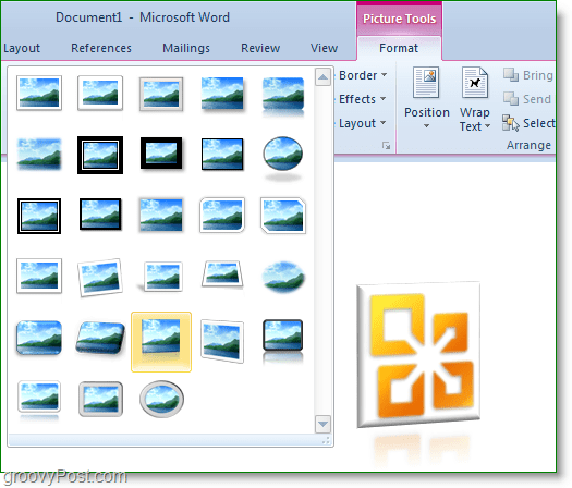 billedet værktøjer format bånd i word 2010 har en masse gode forudindstillede fotoeffekter