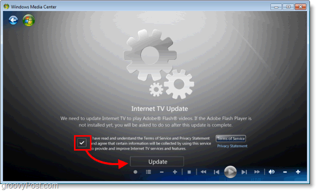Windows 7 Media Center - installer internet-tv-opdatering