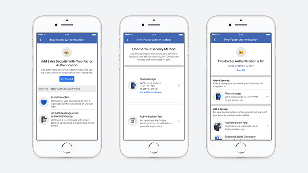 Facebook strømlinede installationsflowet, der giver brugerne mulighed for at etablere to-faktor-autorisation og eliminerede behovet for at registrere et telefonnummer for at sikre en konto.