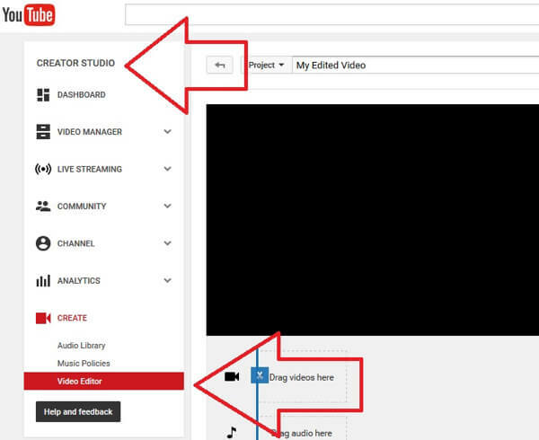åbent videoredigeringsværktøj i YouTube Creator Studio