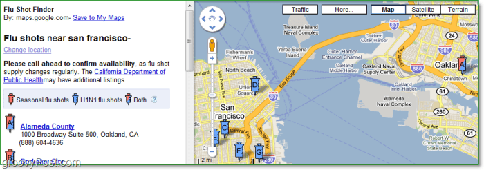 en forhåndsvisning af Google Flueshot finder på udkig efter klinikker i San Francisco