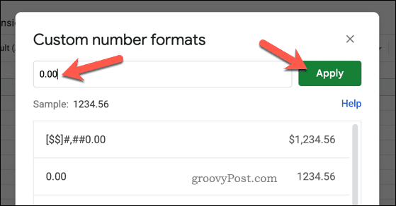 Indstil tilpasset talformat i Google Sheets