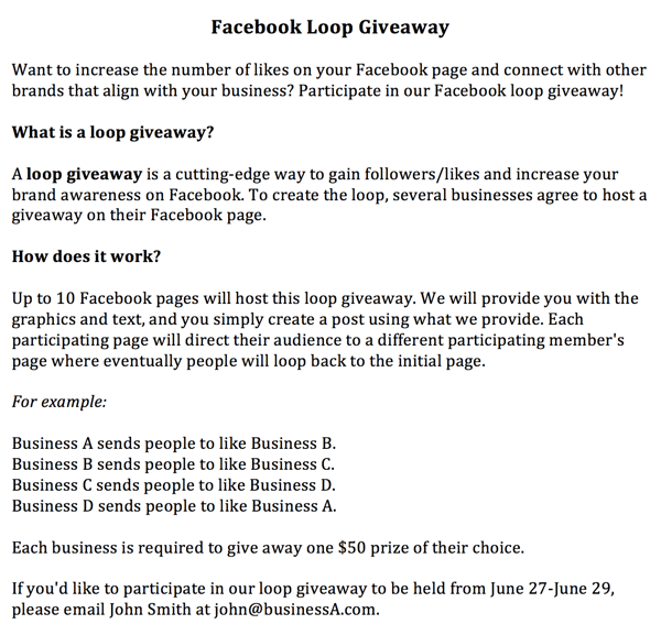 facebook loop giveaway invitation
