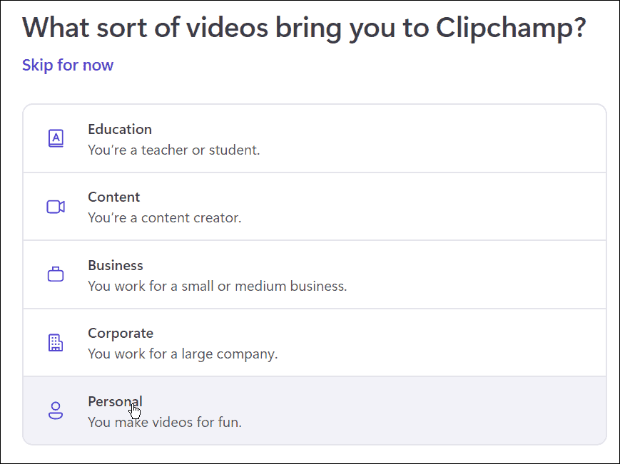 personlig brug clipchamp video editor på Windows