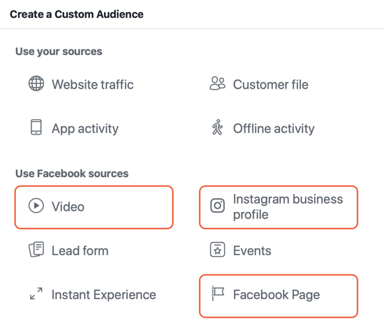 Sådan oprettes Facebook rækkevidde-annoncer, eksempel på kilder til engagement tilpassede målgrupper til annoncer