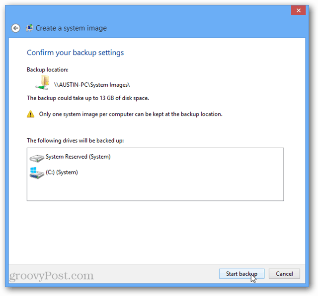 Windows 8 starter sikkerhedskopiering