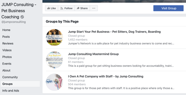 Sådan bruges Facebook Groups funktioner, eksempel på grupper på Facebook-siden, JUMP Consulting