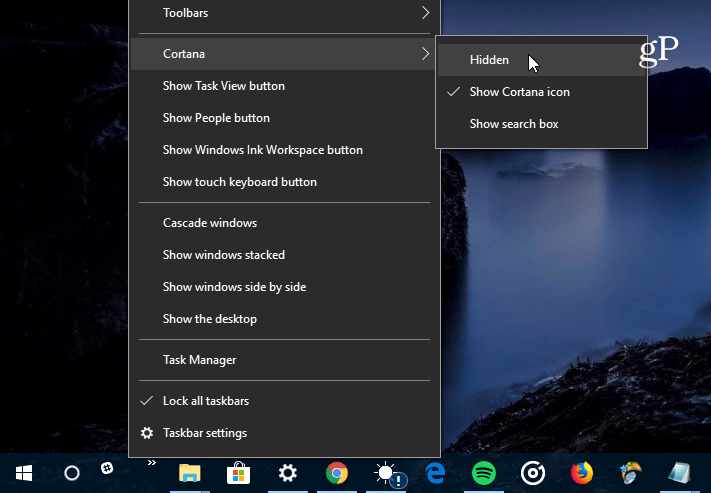 skjul Cortana-søgefelt
