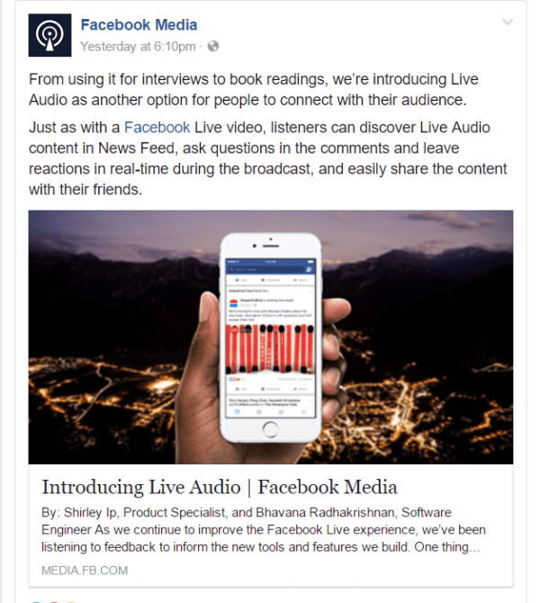 Facebook introducerede en ny måde at gå live på Facebook med Live Audio.