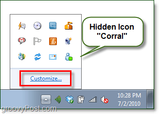 den skjulte ikonkorrel i windows 7