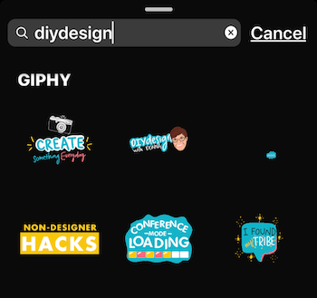 gifs fra søgning efter DIY-design på Instagram Stories