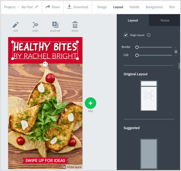 Vælg et layout i Adobe Spark Post.