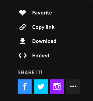 Når du har oprettet din GIF på Giphy, kan du downloade den, integrere den eller dele den direkte til Facebook, Twitter eller Instagram.