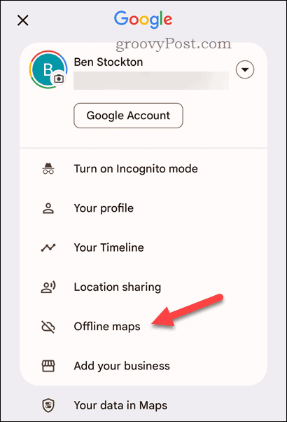 Åbn offline Google Maps-menu