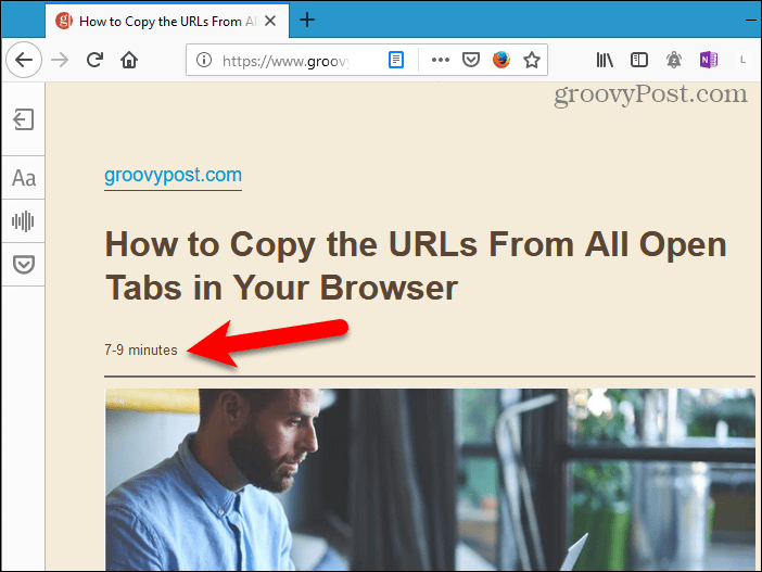 Anslået læsetid på Reader View i Firefox