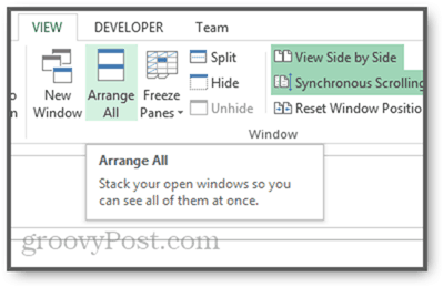 arranger vinduer flisebelagt lodret kaskade i Excel 2013
