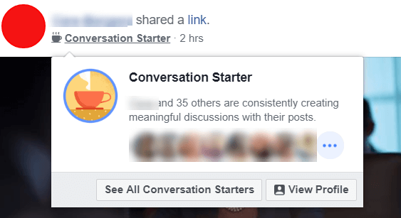 Facebook ser ud til at eksperimentere med nye Conversation Starter-badges, der fremhæver brugere og administratorer, der konstant skaber meningsfulde diskussioner med deres indlæg.