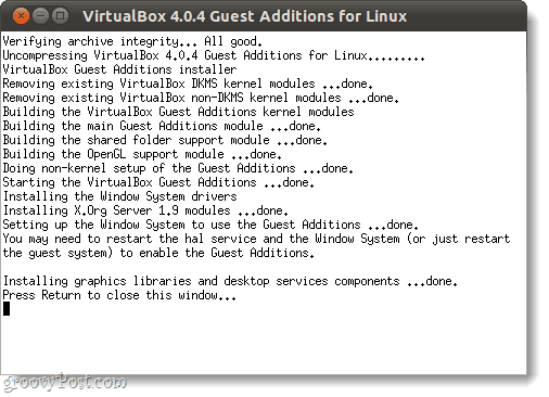 køre virtualbox gæsttilsætninger i linux
