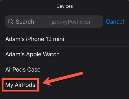 iphone select airpods batteri widget