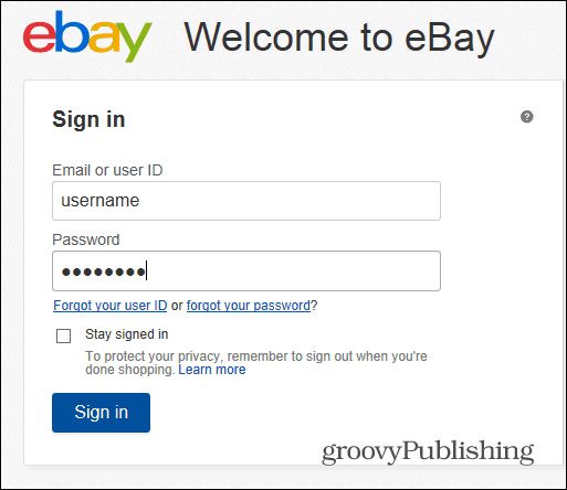 eBay ændre kodeord login