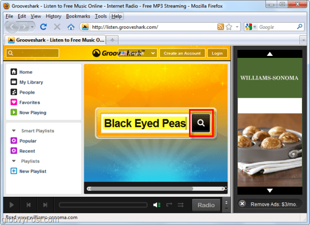 søg Grooveshark efter Black Eyed Peas