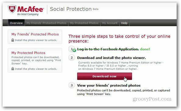 mcaffee social beskyttelse installer fotovisning
