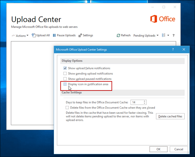 Skjul Office Upload Center fra proceslinjen i Windows (Opdateret)