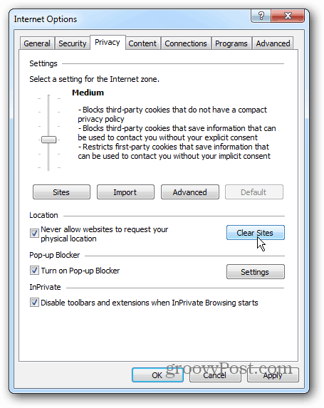 Windows 7 IE 10 Privatliv