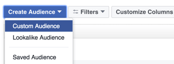 Klik på indstillingen for at oprette en brugerdefineret Facebook-målgruppe.