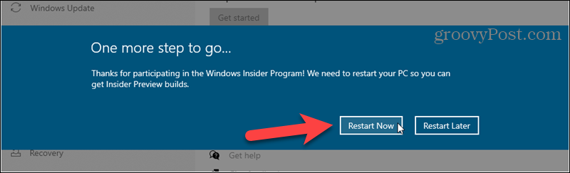 Genstart for at afslutte tilmeldingen til Windows Insider builds