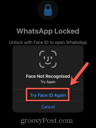 whatsapp prøv ansigts-id igen