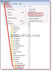 Windows Registry Editor, der aktiverer e-mailgendannelse i Inbox til Outlook 2007 Dword